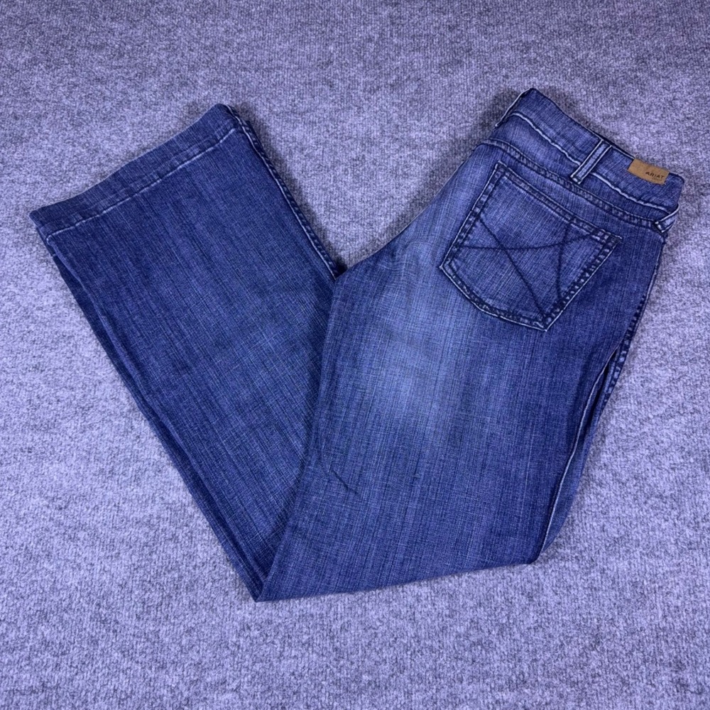 Ariat Denim Trouser Jeans Womens 31L Medium Wash Wide Leg Western Blue